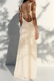 Ruched Square Neck Lace Maxi Dress