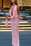 Halter Neck Floral Sequin Bodycon Dress