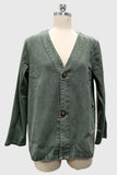 Button-Front V-Neck Denim Jacket