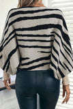 Zebra Print Puff Sleeve Crew Neck Sweater