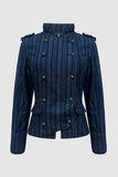 Striped Double-Breasted Denim Jacket