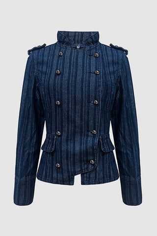 Striped Double-Breasted Denim Jacket