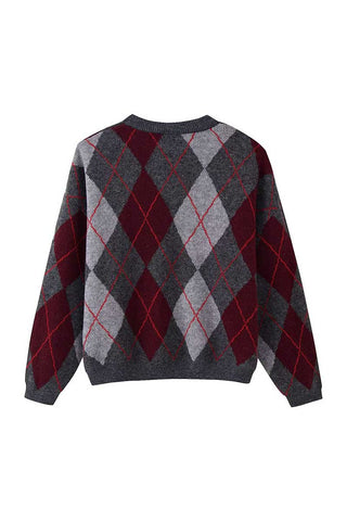 Argyle Knit Crew Neck Sweater