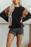 Plaid Sleeve Pumpkin Face Top
