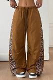Leopard Side Panel Drawstring Wide-Leg Pants