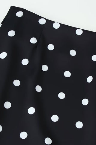 Polka Dot Lace Hem Midi Skirt