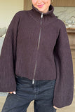 Striped Zip-Up Mock Neck Cardigan