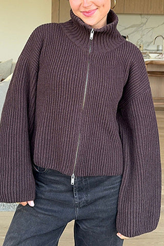 Striped Zip-Up Mock Neck Cardigan