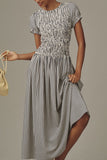 Smocked Puff Sleeve Striped Midi Dress