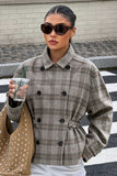 Plaid Double-Breasted Belted Jacket