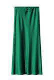 Satin Drawstring Waist Slip Midi Skirt