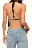 Sequin Halter Fringe Crop Tank