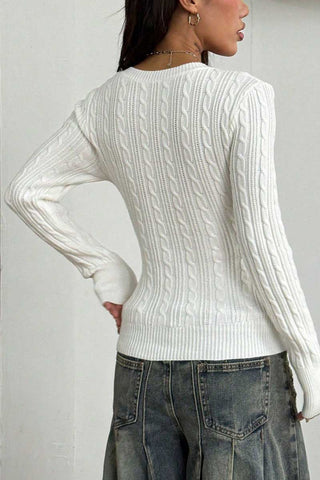 Cable Knit V-Neck Long Sleeve Sweater
