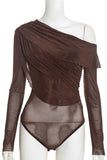 One-Shoulder Ruched Long Sleeve Bodysuit