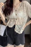 Floral Lace Button-Front Blouse