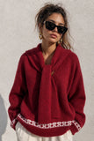 Tie-Neck Patterned Knit Sweater
