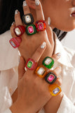 Square Gemstone Resin Statement Ring