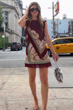 Fringe Trim Printed Sleeveless Mini Skirt Set