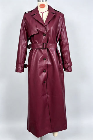 Belted Notched Collar Long Sleeve Coat