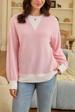 Textured V-Neck Color Block Sweatshirt
