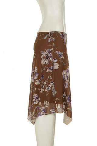 Floral Midi Skirt with Asymmetric Hem