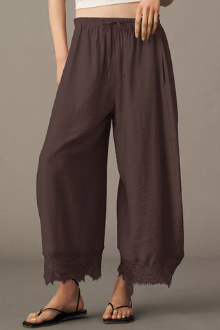 Lace-Trim Wide-Leg Casual Pants