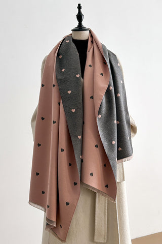 Reversible Heart Print Fringe Scarf