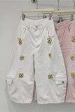Eye-Embellished Cargo Denim Shorts