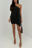 One-Shoulder Draped Mini Dress