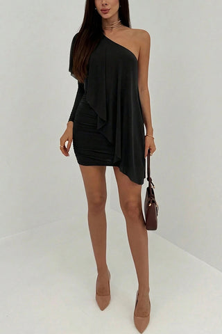 One-Shoulder Draped Mini Dress