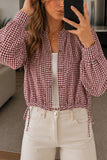 Plaid Mock Neck Drawstring Jacket