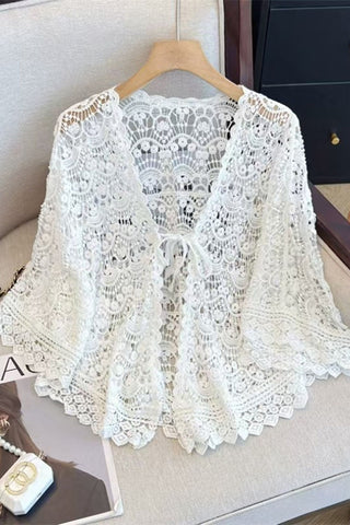 Floral Crochet Open-Front Cape