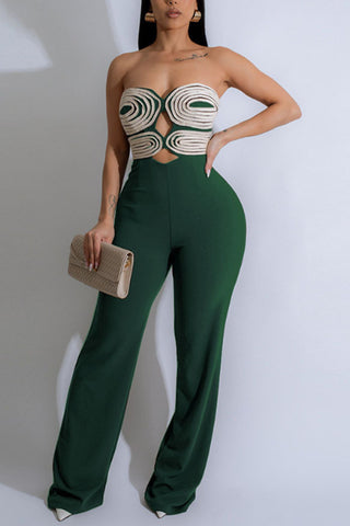 Strapless Jumpsuit with Geometric Design