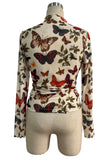 Butterfly Print Mock Neck Mesh Top