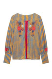 Striped Floral Puff Sleeve Jacket