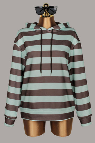 Striped Drawstring Hoodie Sweatshirt