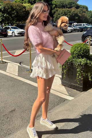 Mock Neck Short Sleeve Button Front Cardigan
