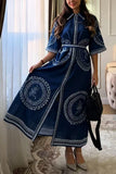 Ocean-Inspired Print Midi Dress