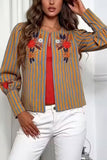 Striped Floral Puff Sleeve Jacket