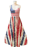 Striped V-Neck Sleeveless Dress with Star Pocket