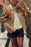 Striped Floral Puff Sleeve Jacket