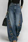 Wide-Leg Denim Jeans with Statement Details