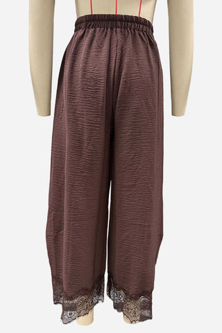 Lace-Trim Wide-Leg Casual Pants