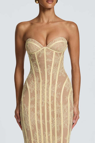 Floral Lace Strapless Maxi Dress