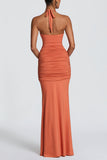 Ruched Halter Cutout Bodycon Casual Dress
