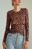 Sheer Floral Print Long Sleeve Blouse