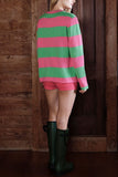 Fish Graphic Striped Crew Neck Sweater