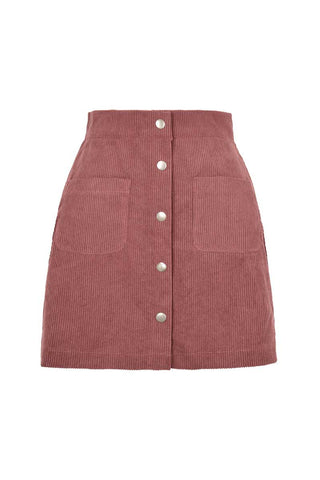 High-Waist Ribbed Button-Front Mini Skirt