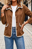 Scalloped Lace Trim Suede Jacket