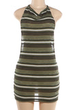 Striped Hollow Backless Mini Dress